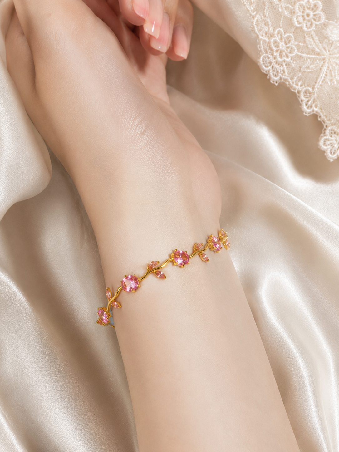 Pink Tulip Charm Bracelet