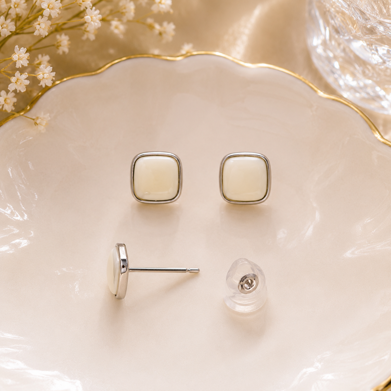 Ivory Square Stud Earrings