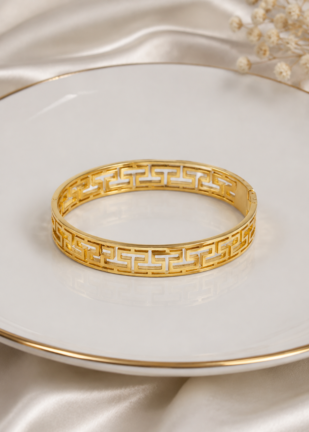Greek Key Gold Bangle