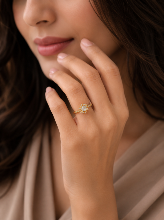 Zirconia Studed Golden Plated Ring