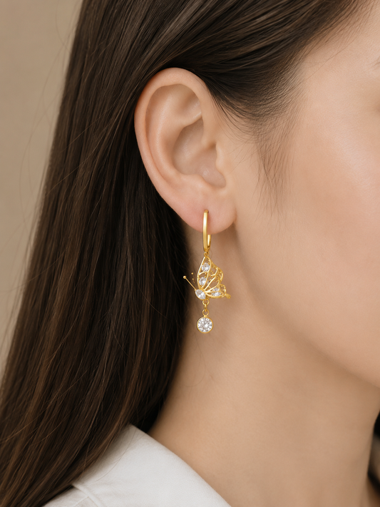 Organic Golden Butterfly Drop Earring