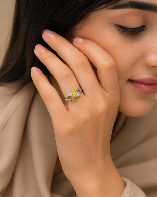 White Golden Light Opal Ring