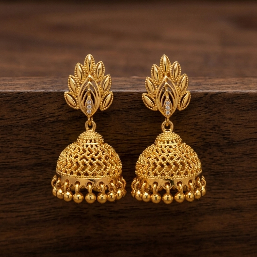 Golden Leaf-Drop Jhumka