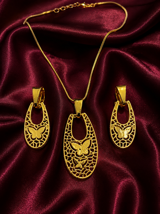 Golden Butterfly Pendant Set