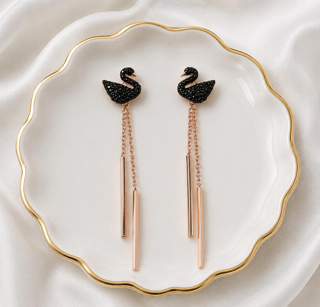 Black Swan Tassel Drop Earrings
