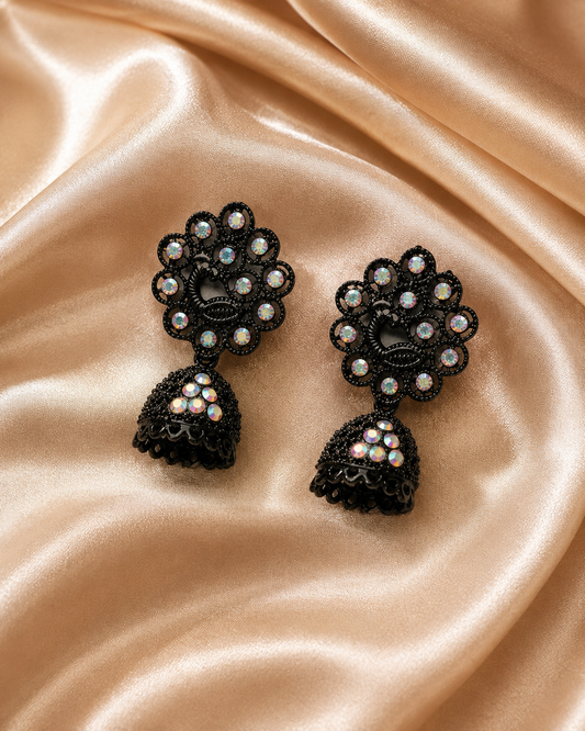 Midnight Crystal Jhumka Earrings
