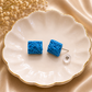 Blue Rose Square Stud Earrings