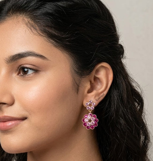 Pink Floral Crystal Earrings