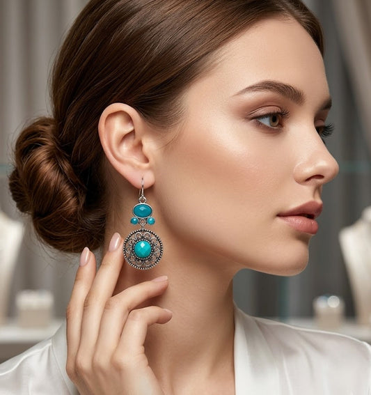 Teal Filigree Drop Earrings
