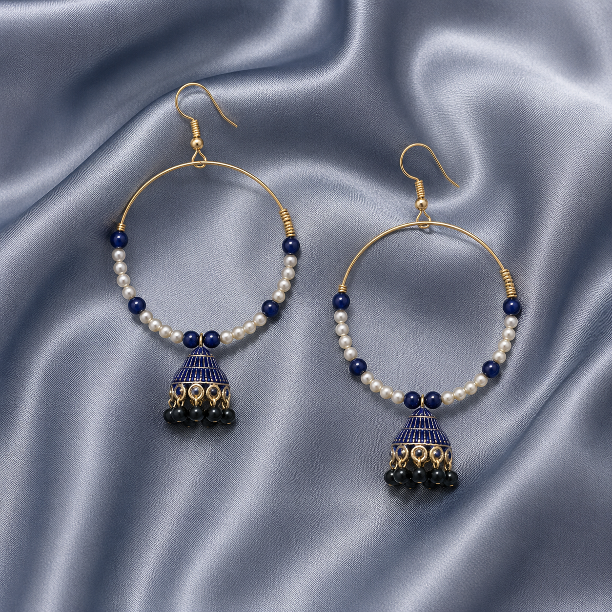 Royal Blue Jhumka Hoop Earrings