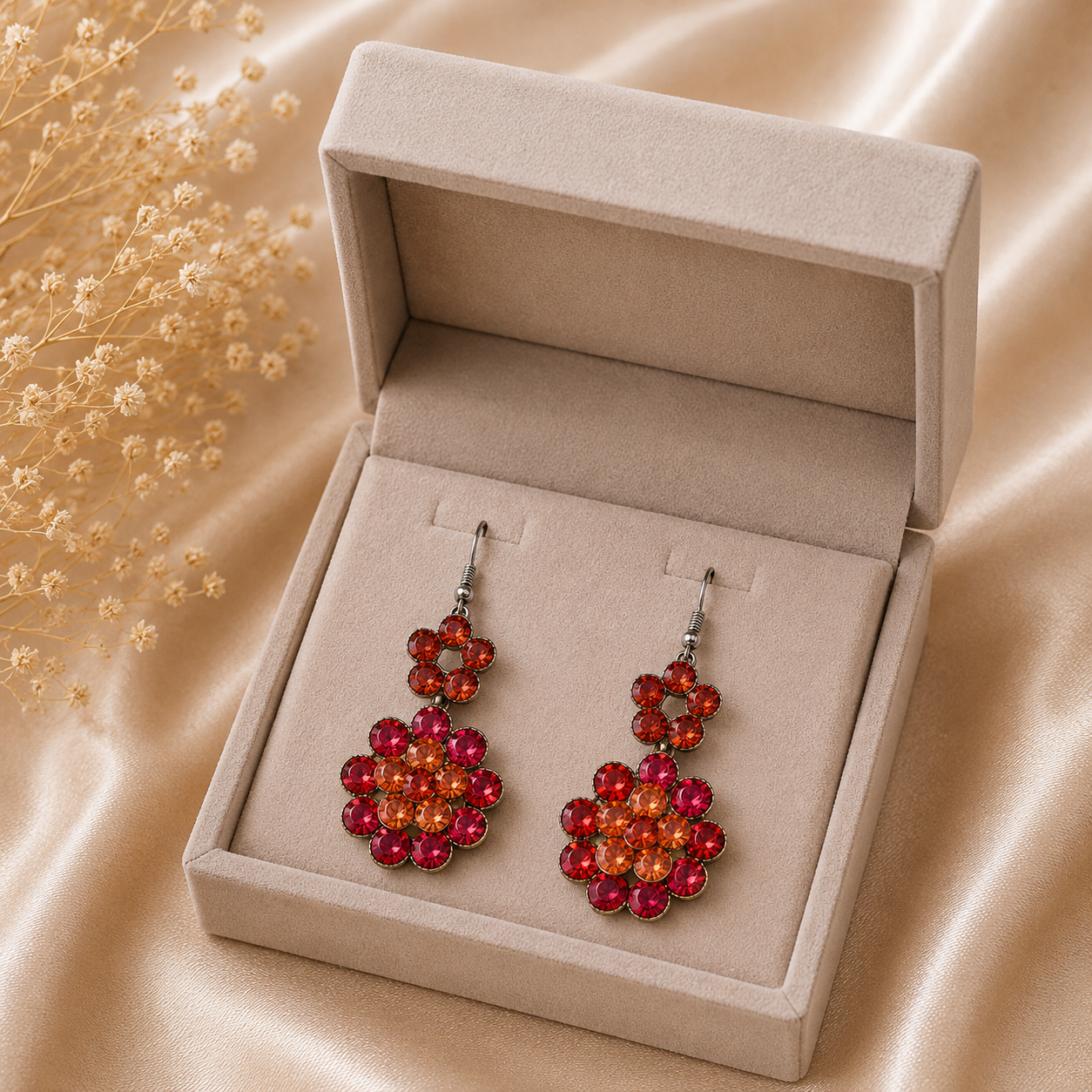 Fiery Floral Crystal Drop Earrings