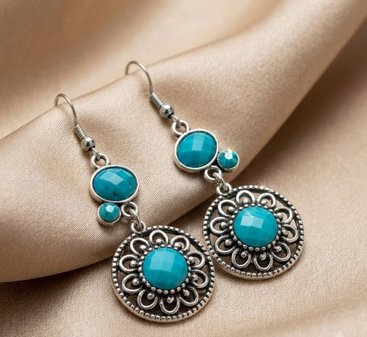 Teal Filigree Drop Earrings