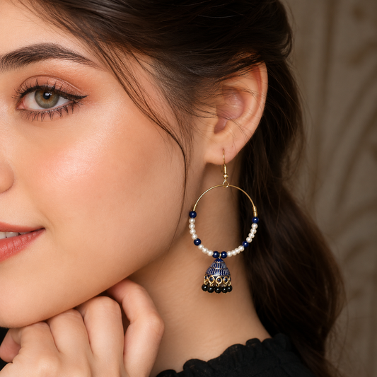 Royal Blue Jhumka Hoop Earrings