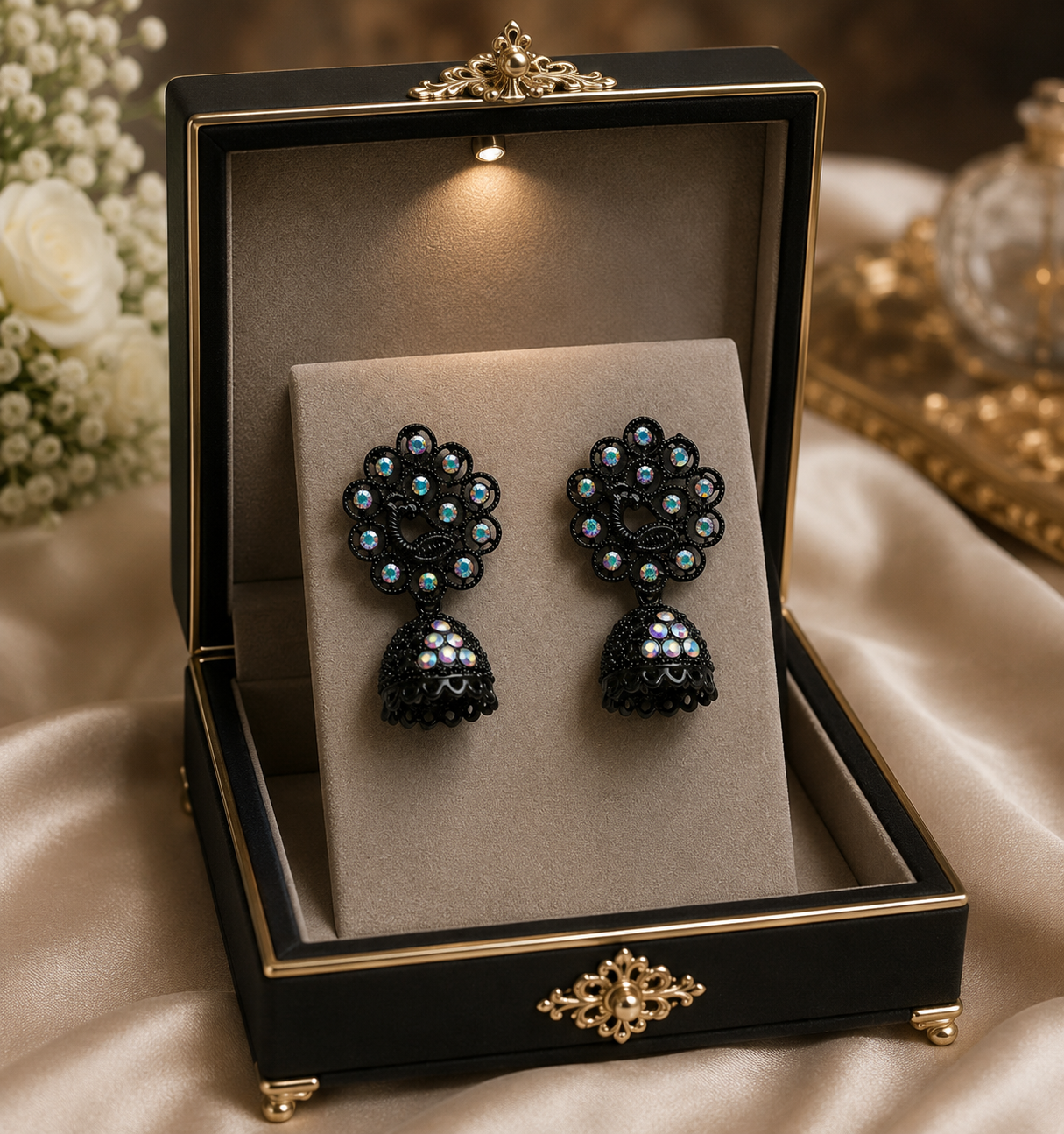Midnight Crystal Jhumka Earrings