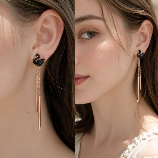 Black Swan Tassel Drop Earrings