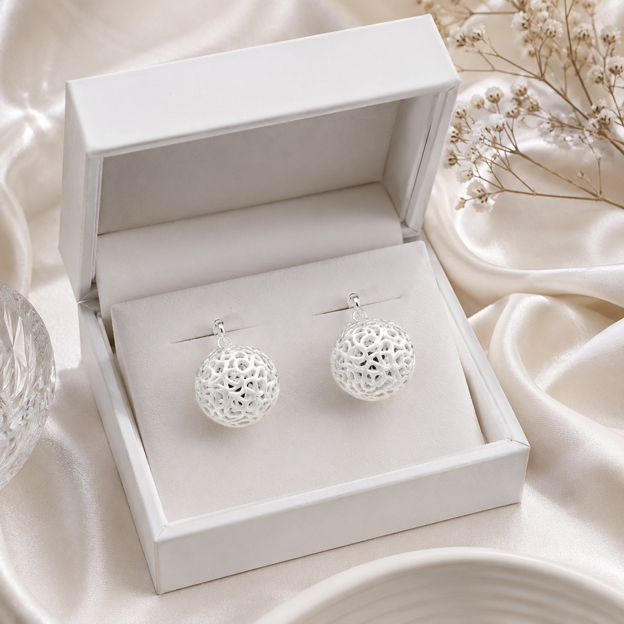 Ivory Filigree Ball Stud Earrings