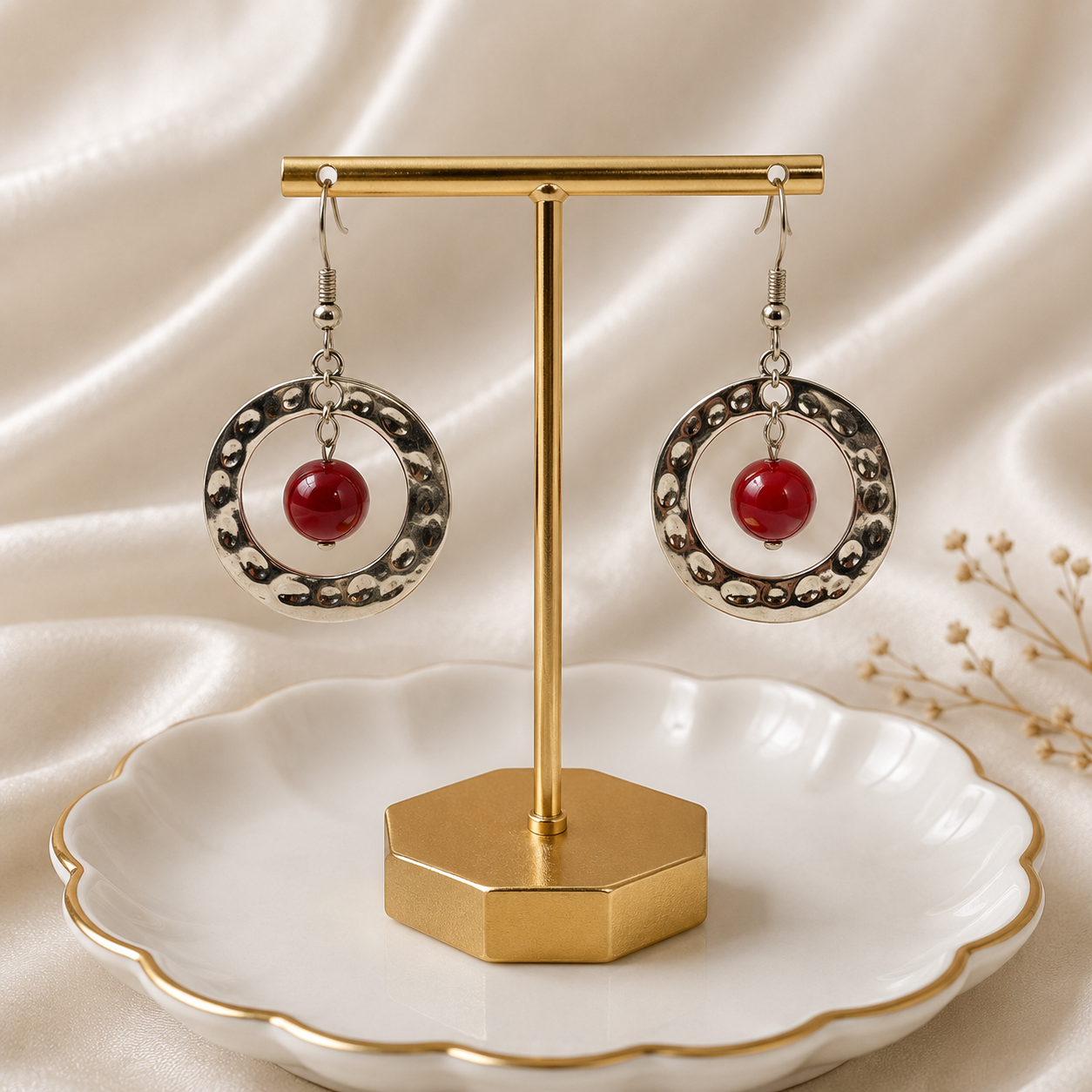 Ruby Circle Drop Earrings