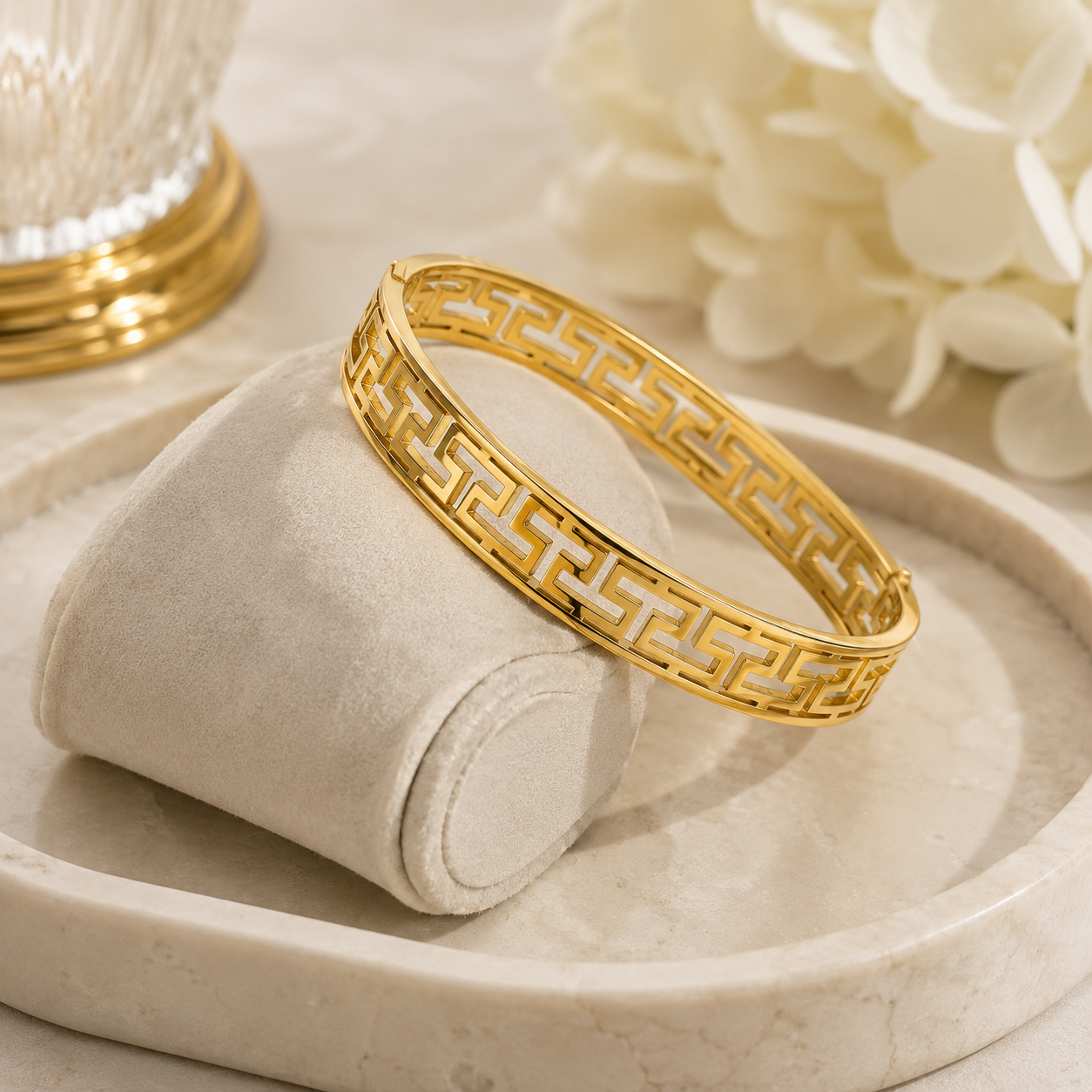 Greek Key Gold Bangle