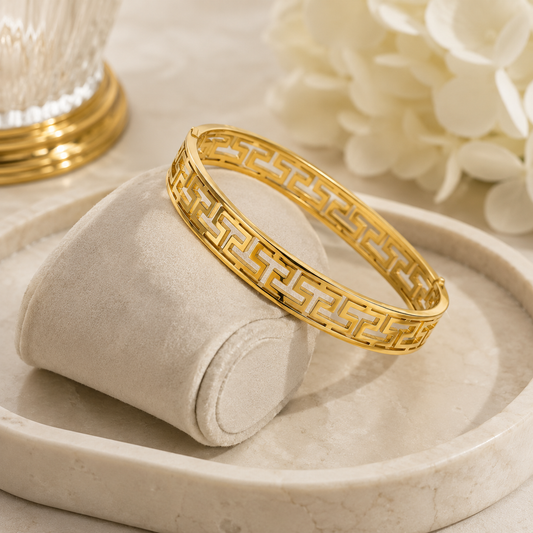 Greek Key Gold Bangle