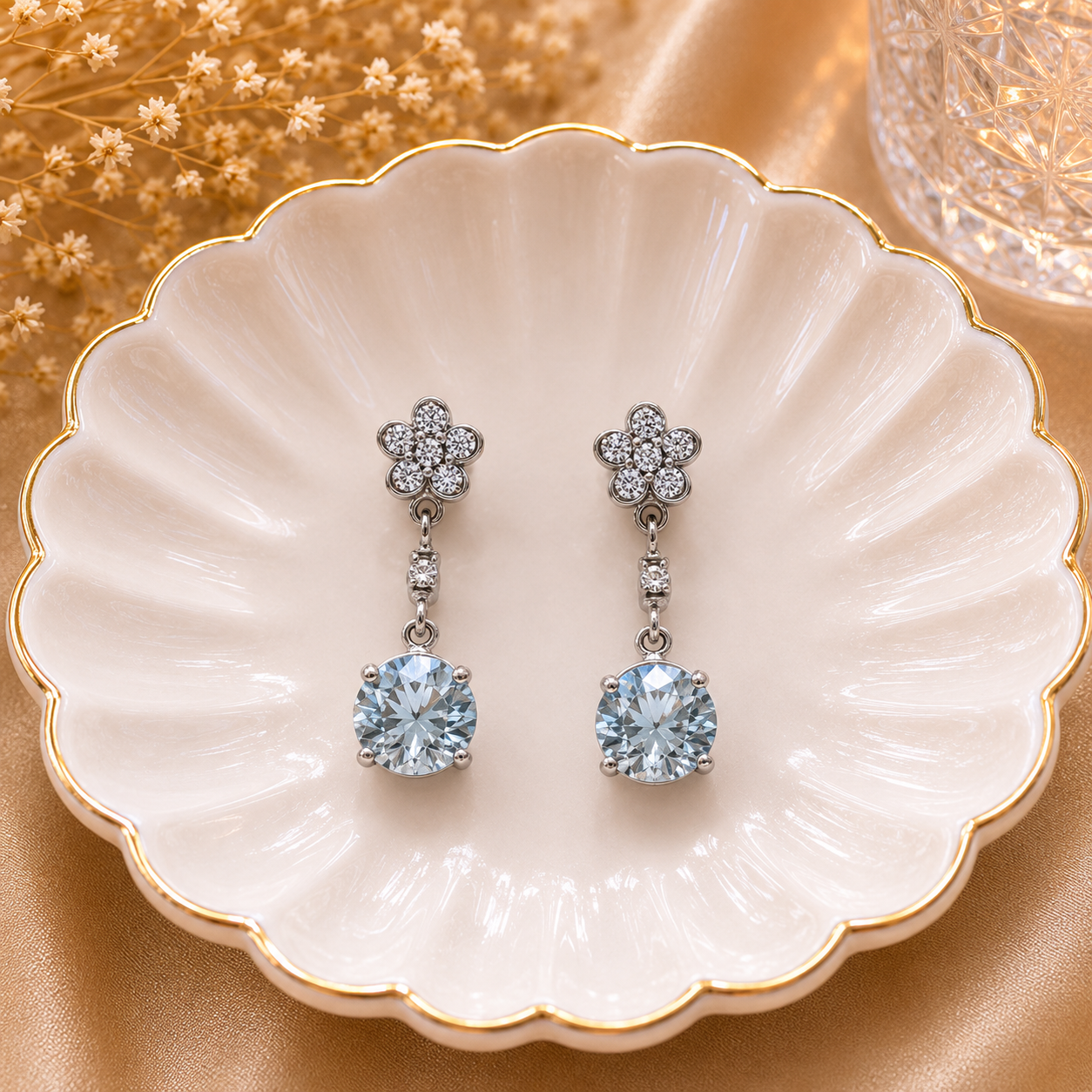 Floral Crystal Drop Earrings