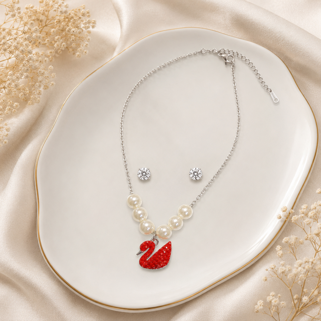 Crimson Swan Pearl Necklace Set