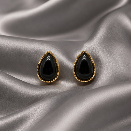 Black Teardrop Stud Earrings