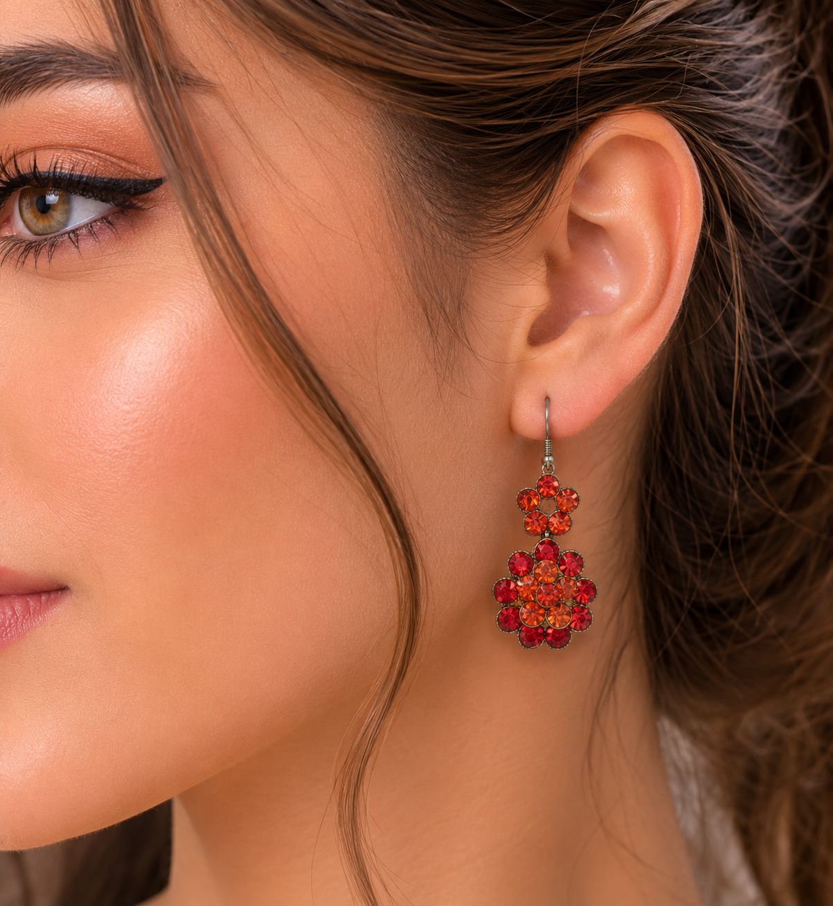 Fiery Floral Crystal Drop Earrings
