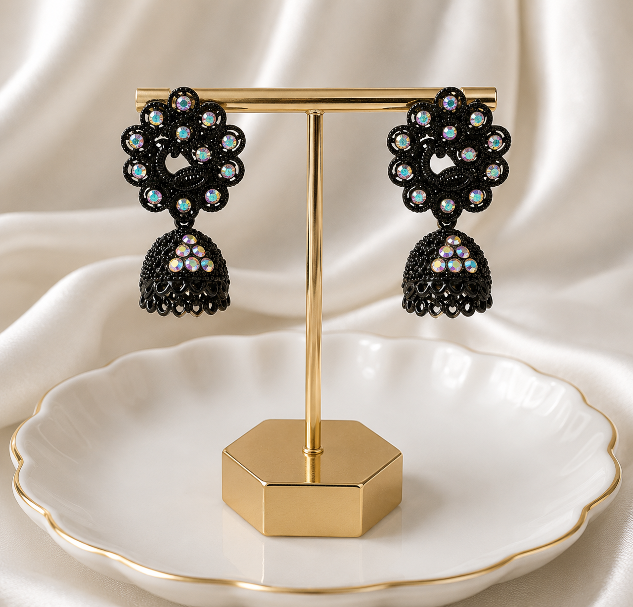 Midnight Crystal Jhumka Earrings