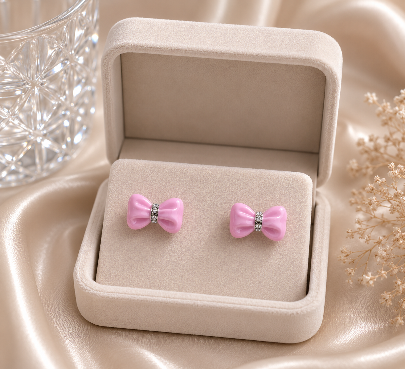 Pink Bow Stud Earrings