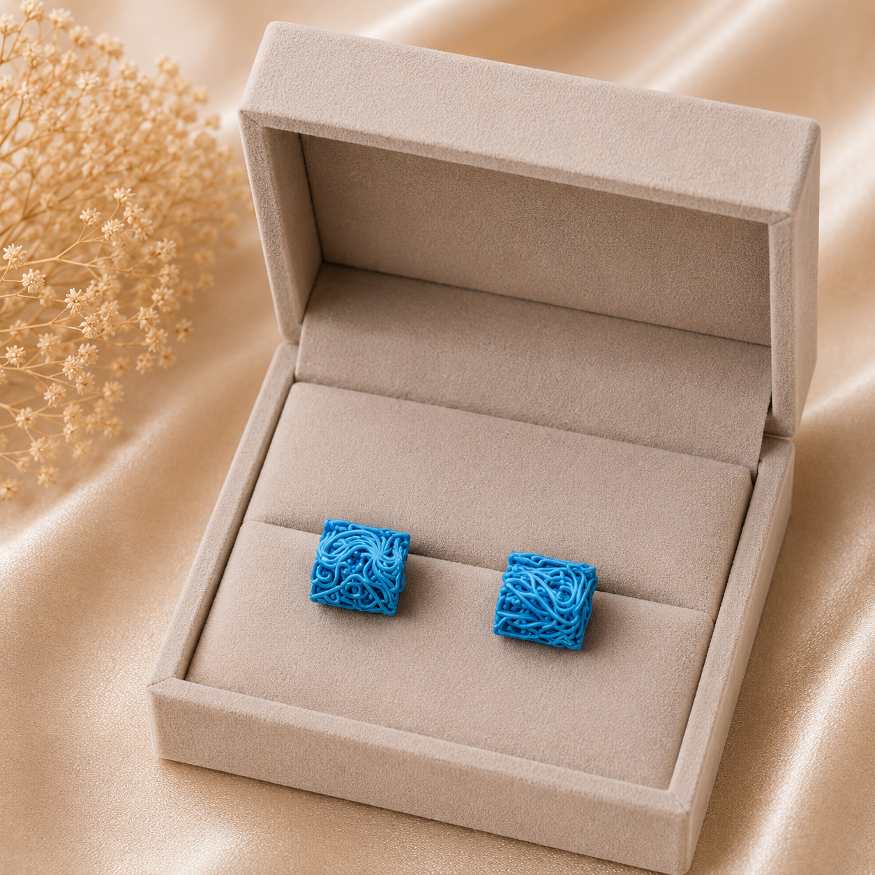 Blue Rose Square Stud Earrings