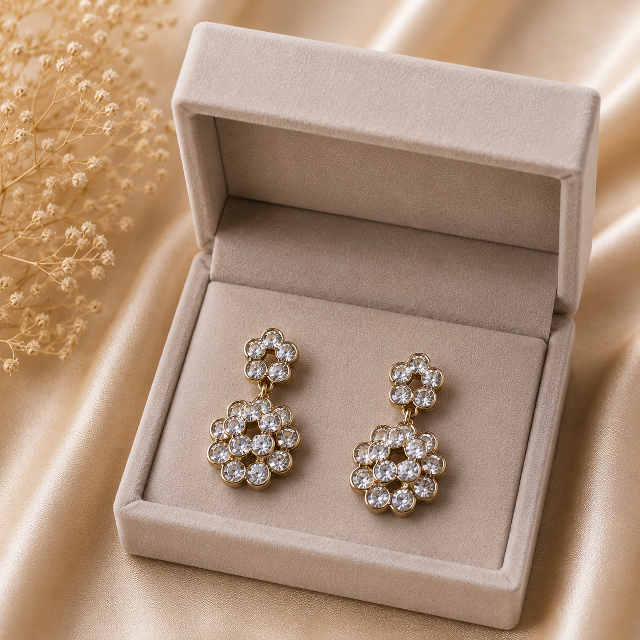 Crystal Flower Drop Earrings