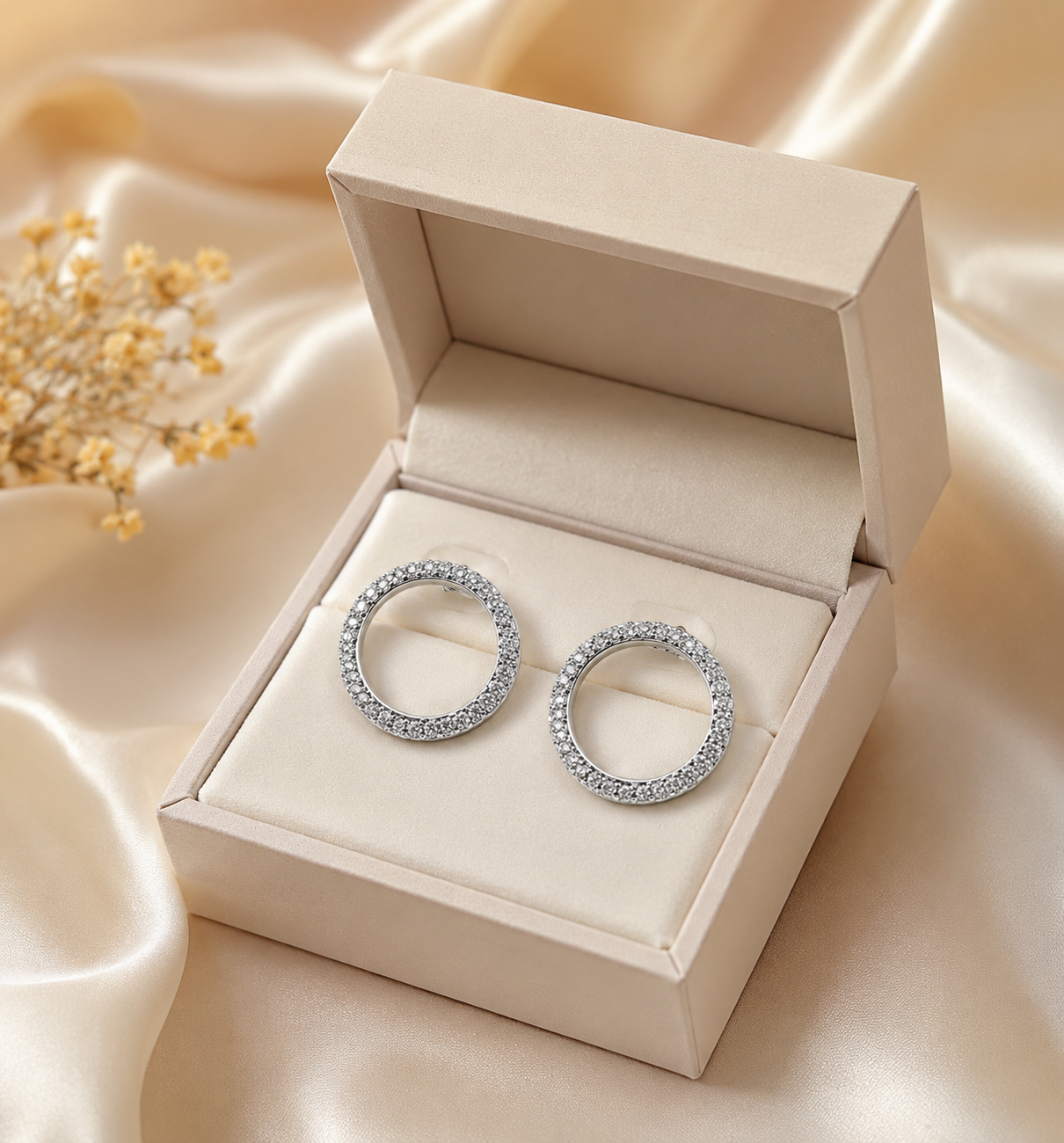 Silver Crystal Circle Stud Earrings