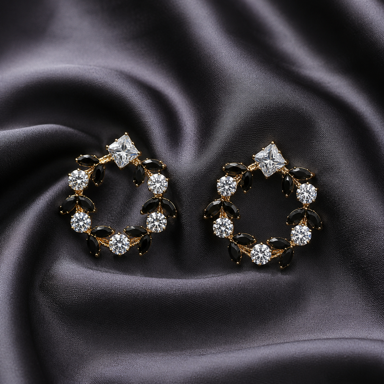 Midnight Crystal Wreath Stud Earrings