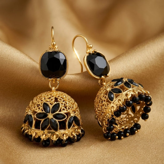Onyx Floral Filigree Jhumkas