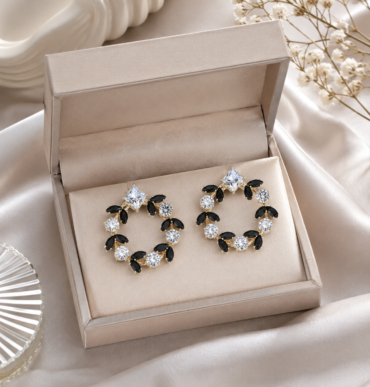 Midnight Crystal Wreath Stud Earrings
