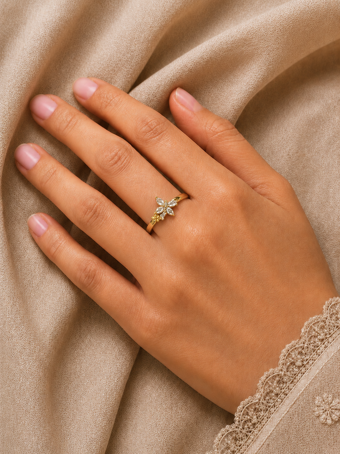 White Zirconia Butterfly Ring