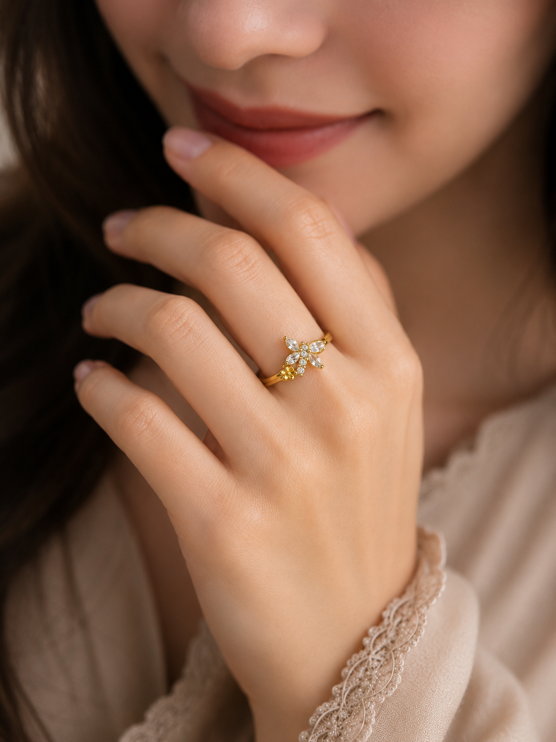 White Zirconia Butterfly Ring