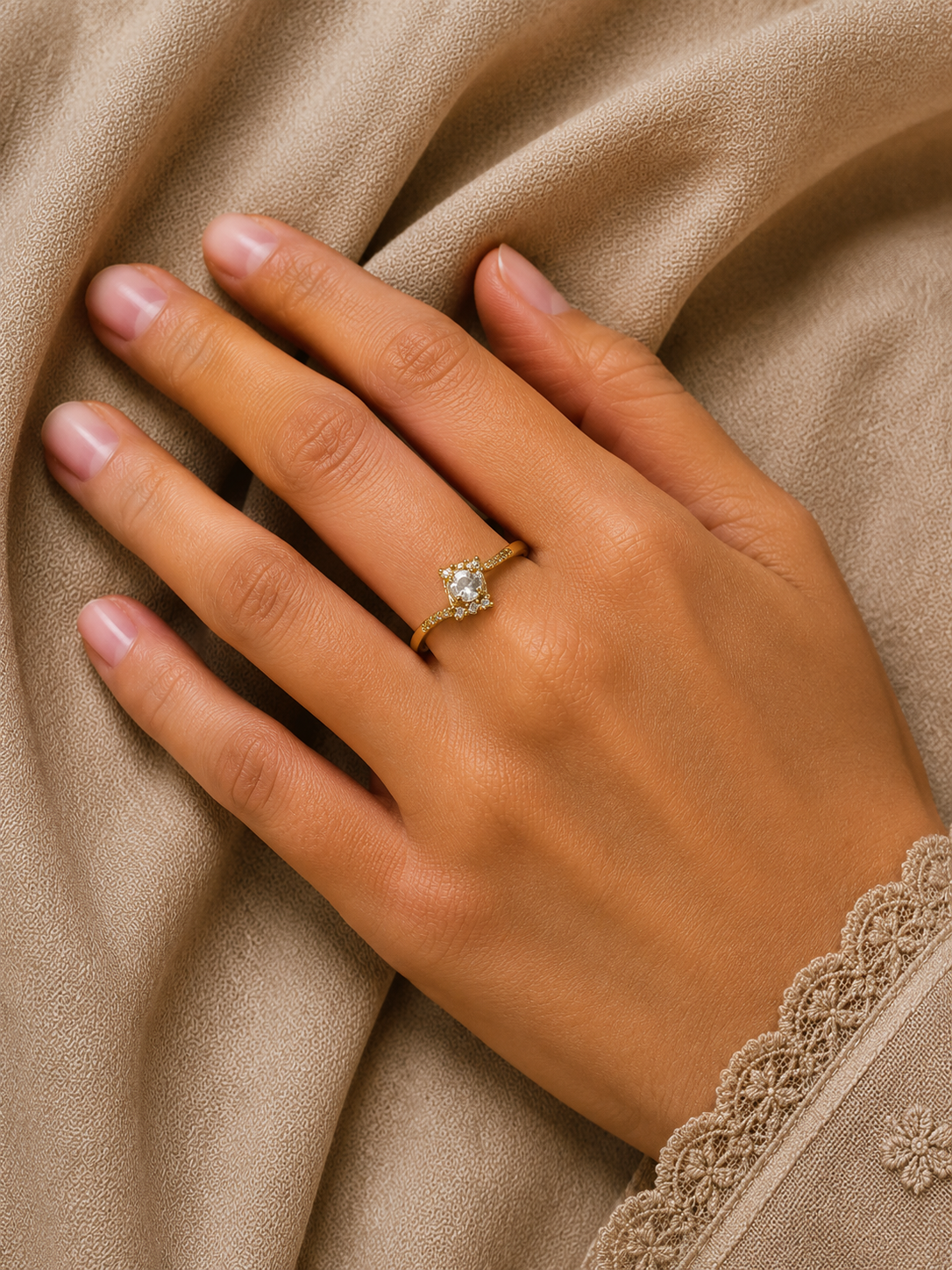 Zirconia Studed Golden Plated Ring