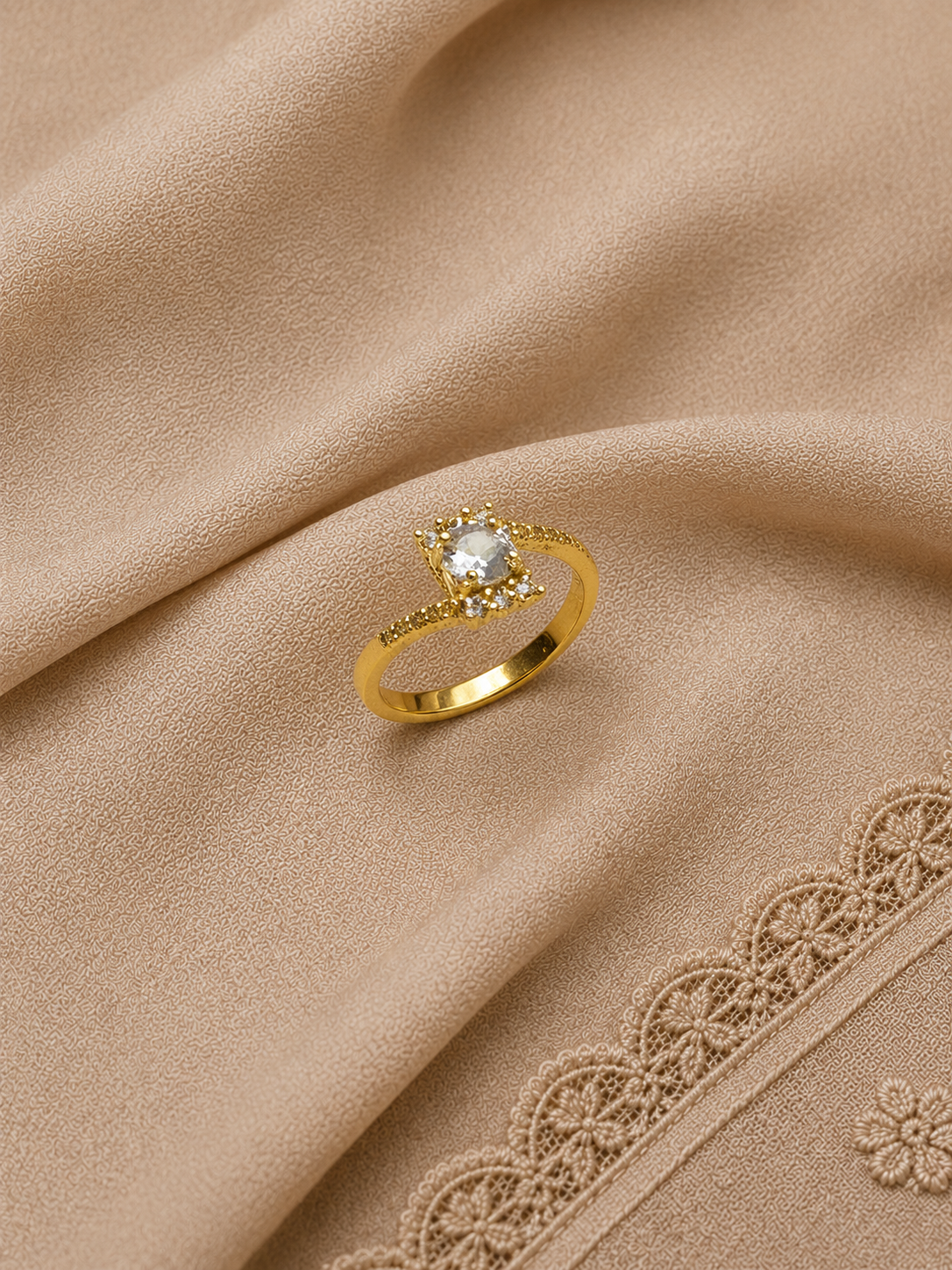 Zirconia Studed Golden Plated Ring