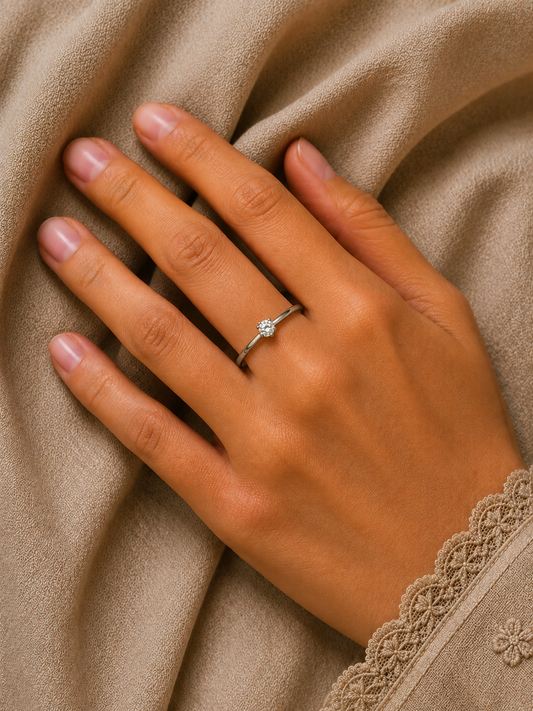 White Crystal Silver Ring