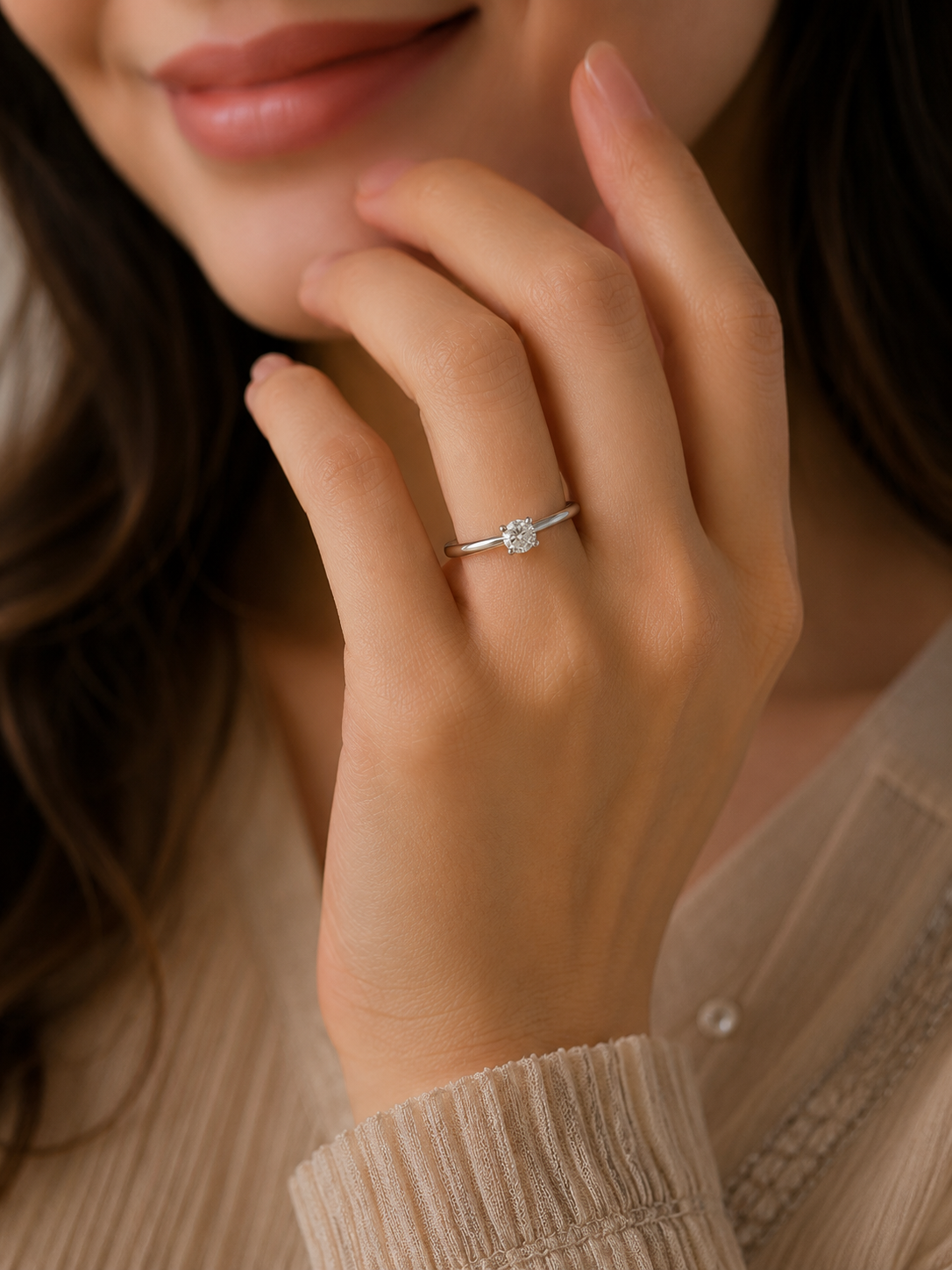 White Crystal Silver Ring