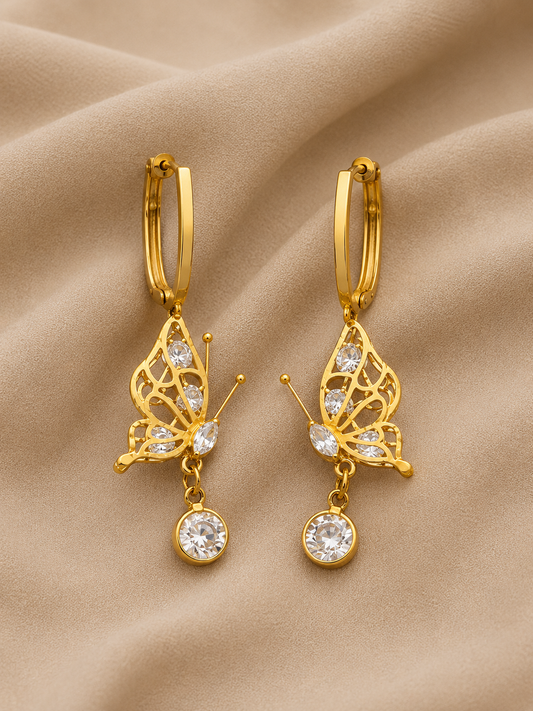 Organic Golden Butterfly Drop Earring