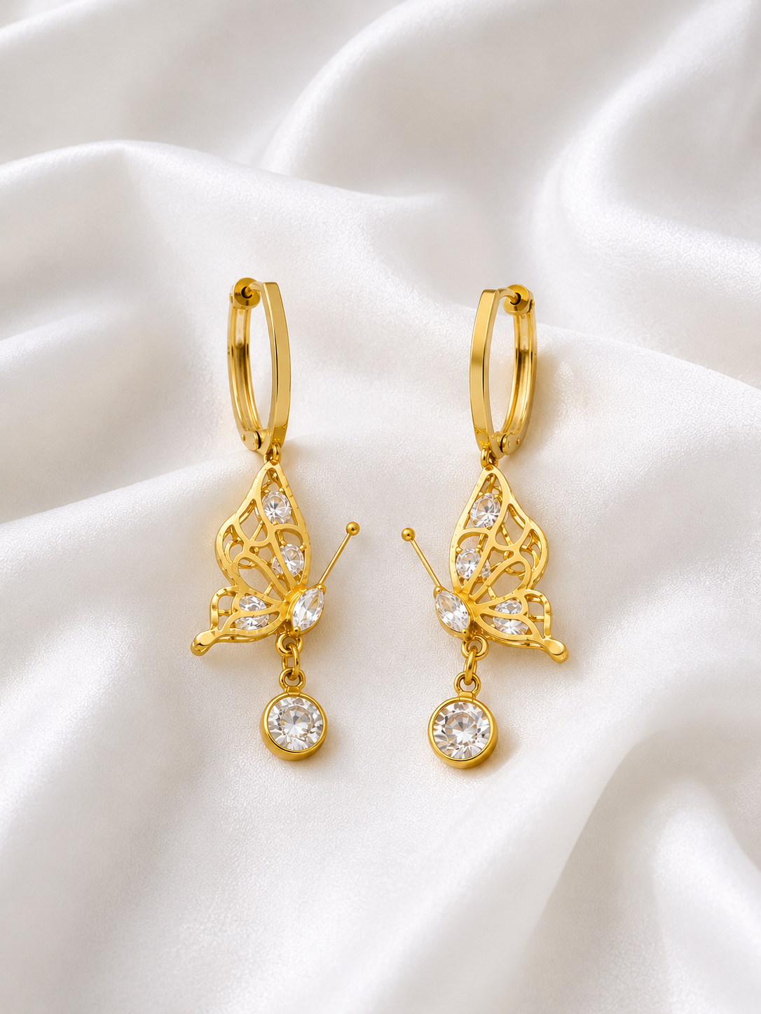 Organic Golden Butterfly Drop Earring