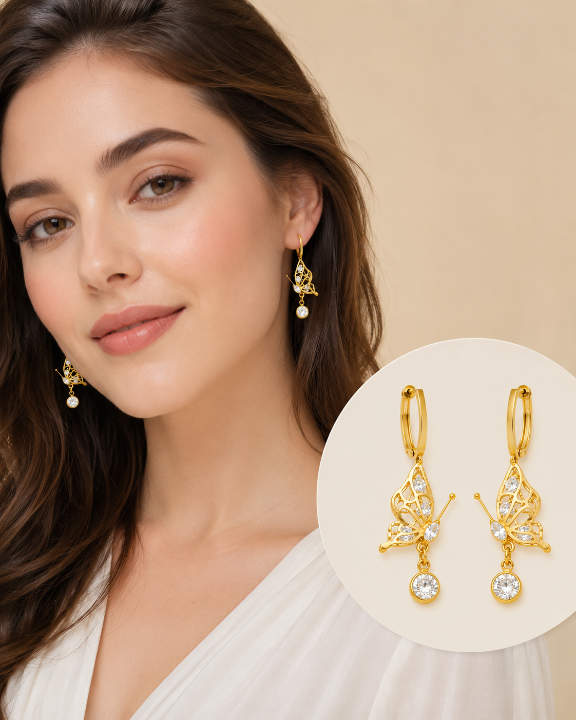 Organic Golden Butterfly Drop Earring