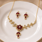 Red Cherry Flower And Leaf Choker Set