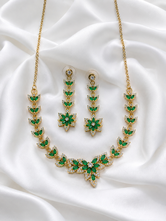 Green Emerald Floral Alloy Choker Set
