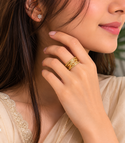 Golden Leaf Diamond Ring
