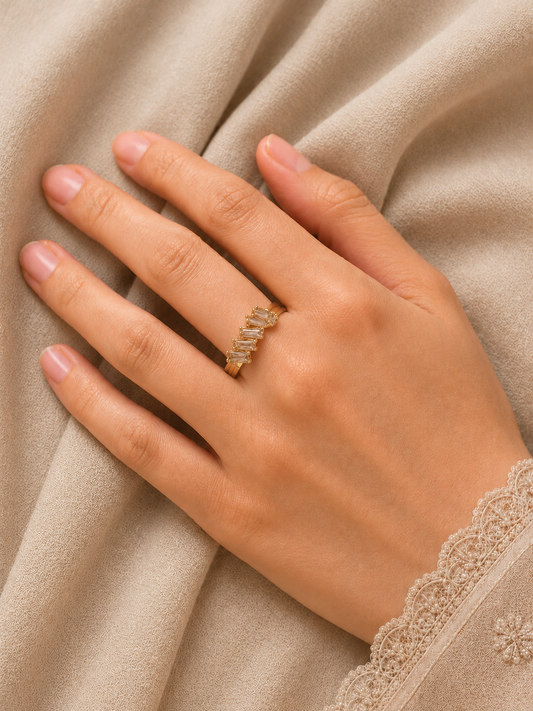 Inlaid Crystal Glass Golden Ring
