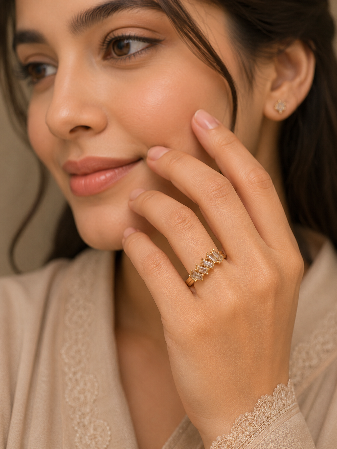 Inlaid Crystal Glass Golden Ring