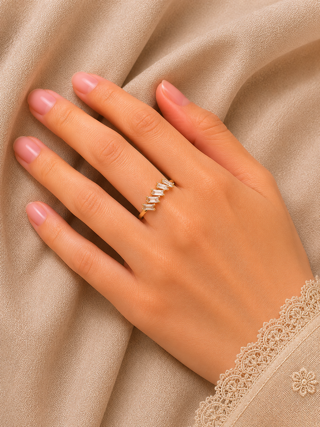 Inlaid White Glass Golden Ring